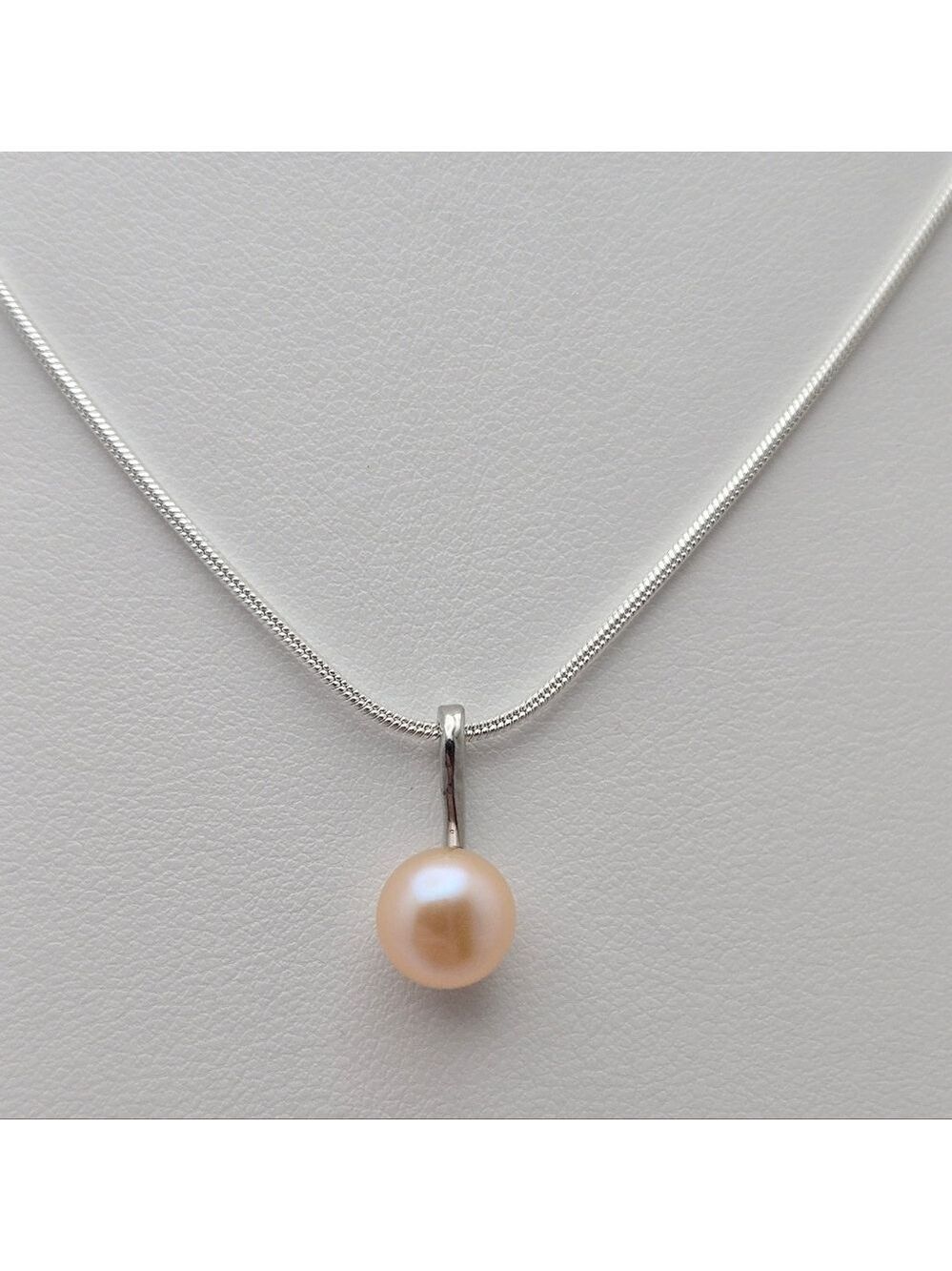 Freshwater Pink Real Pearl Necklace 18” Silver Plated Snake Chain NWOT